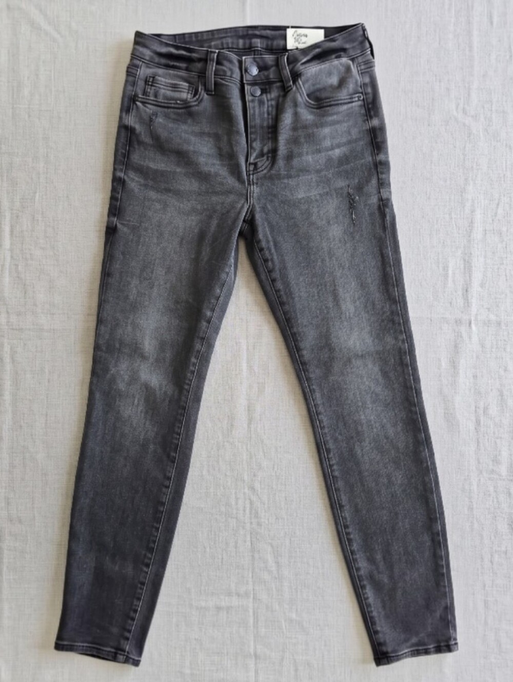 Cosmic Blue Love Size 28 High Waist Skinny Jeans Grey Faded Stretch Double Butto